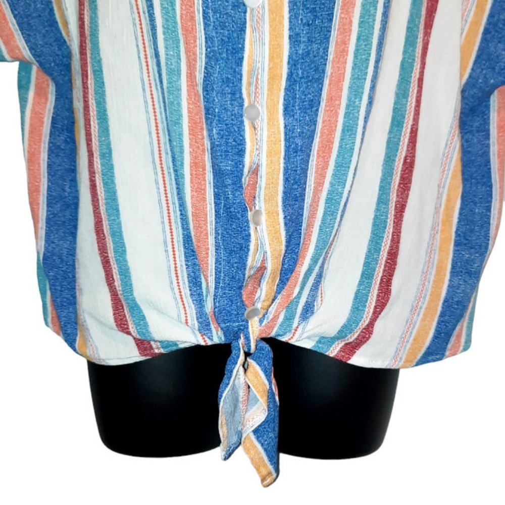 Absolutely Famous Women Plus Size 2X Striped Tie At Waist Button Up Blouse Top - Picture 3 of 6